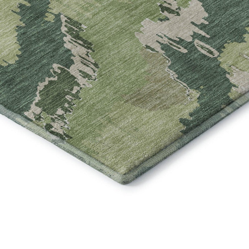 3' X 5' Green Ivory And Beige Abstract Washable Area Rug With UV Protection
