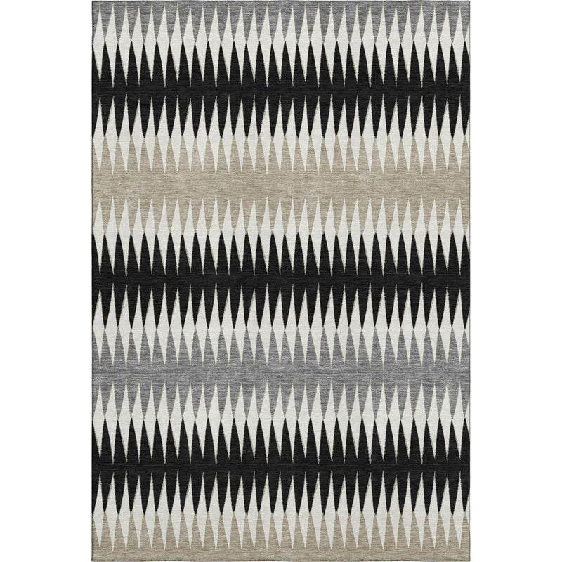 5' X 8' Black Gray And Ivory Striped Washable Area Rug With UV Protection