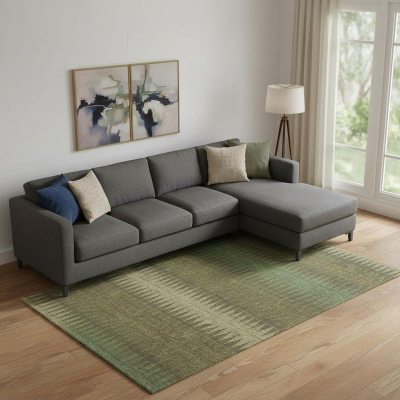 8' X 10' Olive Green And Chocolate Striped Washable Area Rug With UV Protection