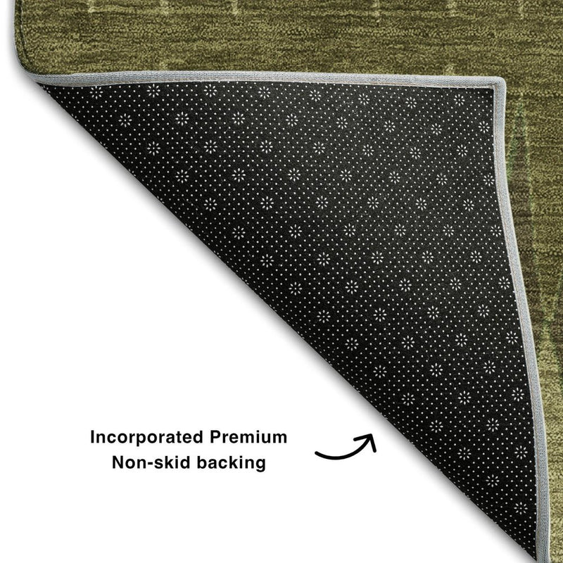 10' X 14' Olive Green And Chocolate Striped Washable Area Rug With UV Protection