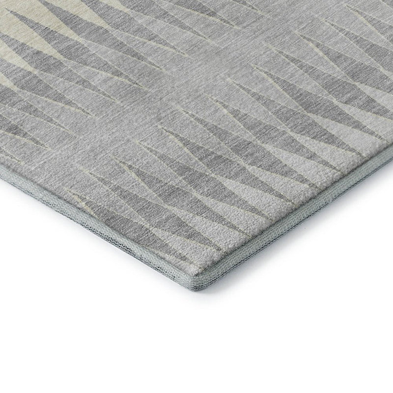 5' X 8' Silver Ivory And Gray Striped Washable Area Rug With UV Protection
