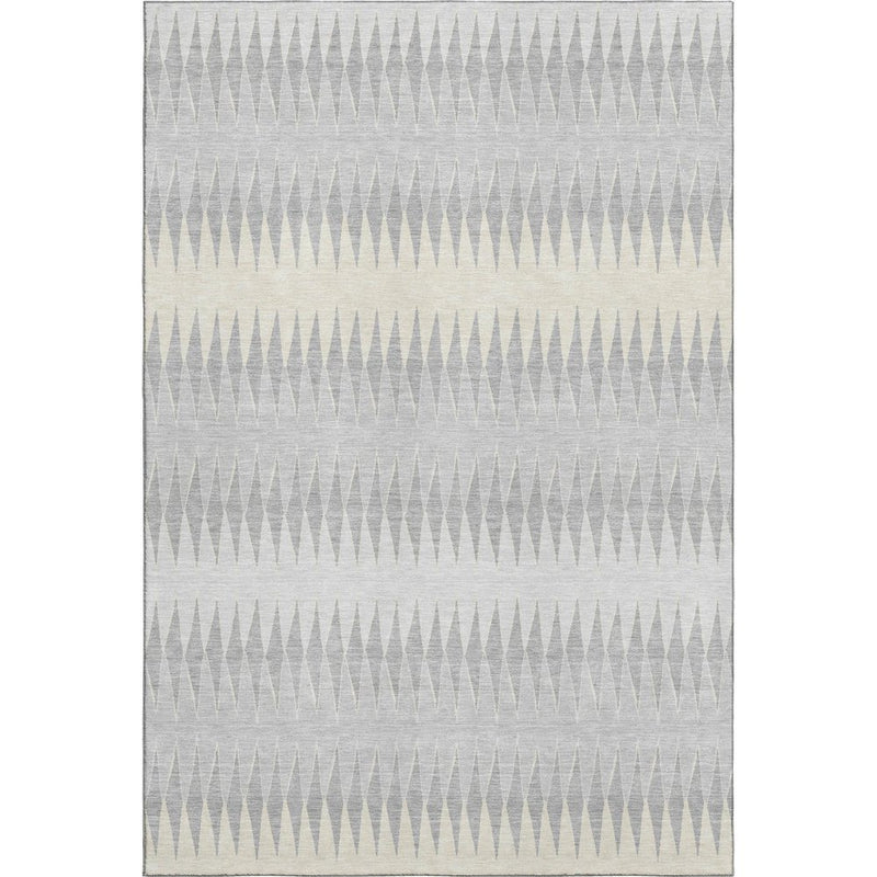 8' X 10' Silver Ivory And Gray Striped Washable Area Rug With UV Protection