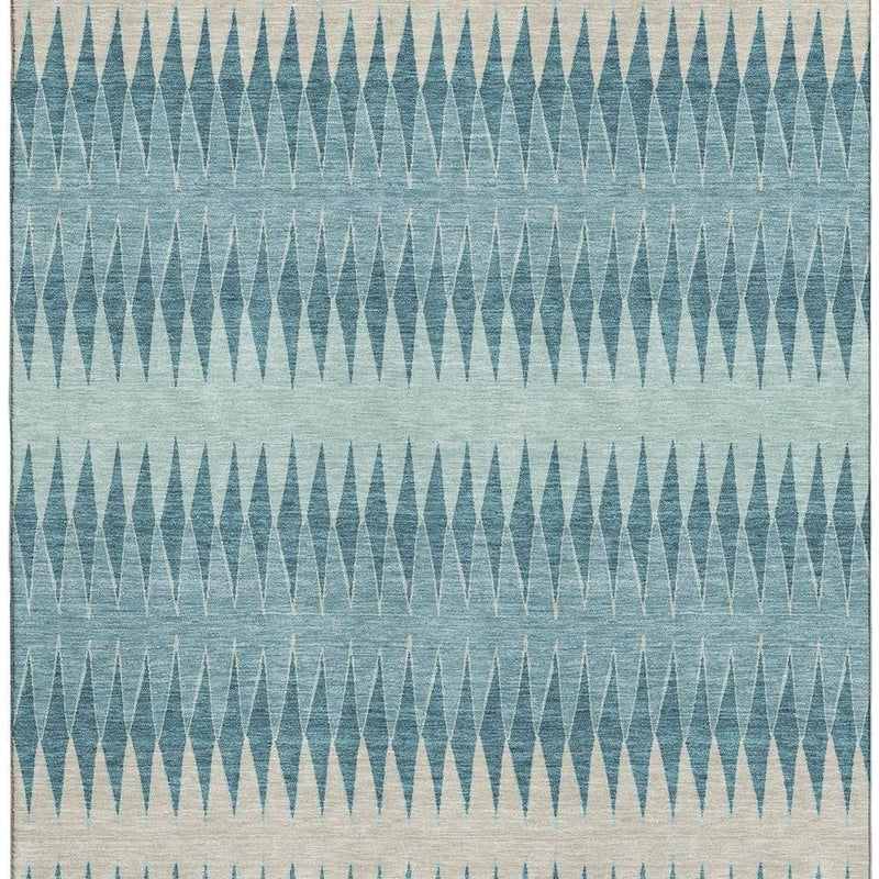 8' X 10' Teal And Beige Striped Washable Area Rug With UV Protection