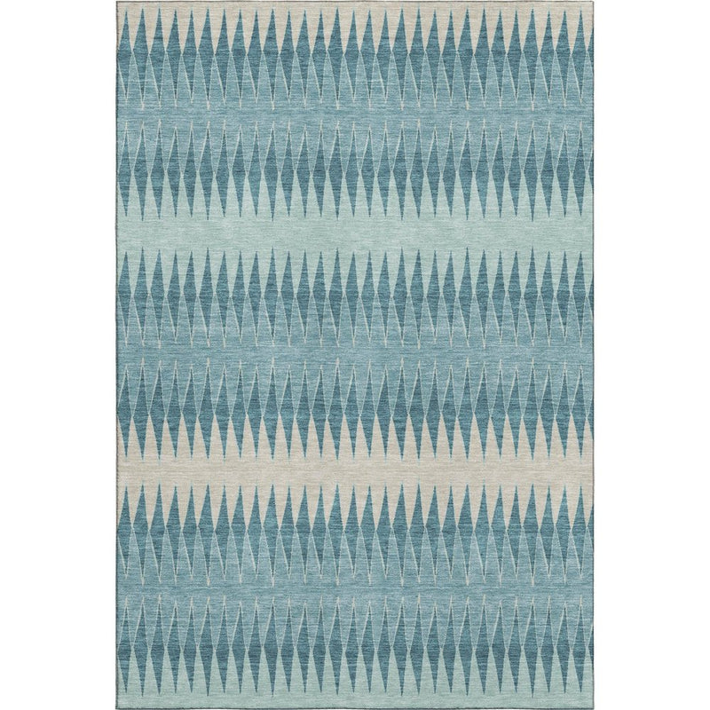 10' X 14' Teal And Beige Striped Washable Area Rug With UV Protection