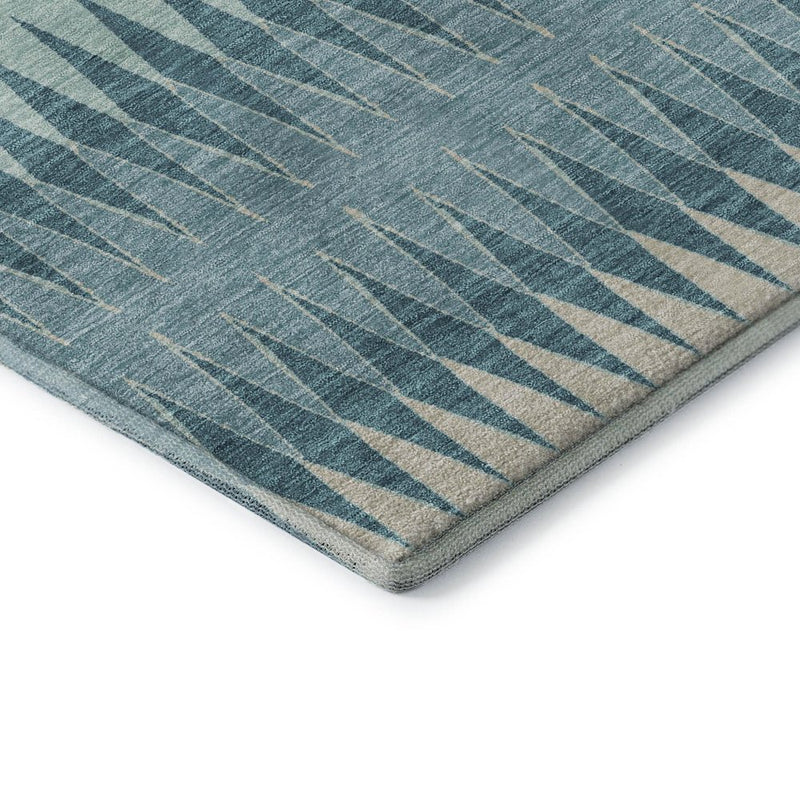 10' X 14' Teal And Beige Striped Washable Area Rug With UV Protection