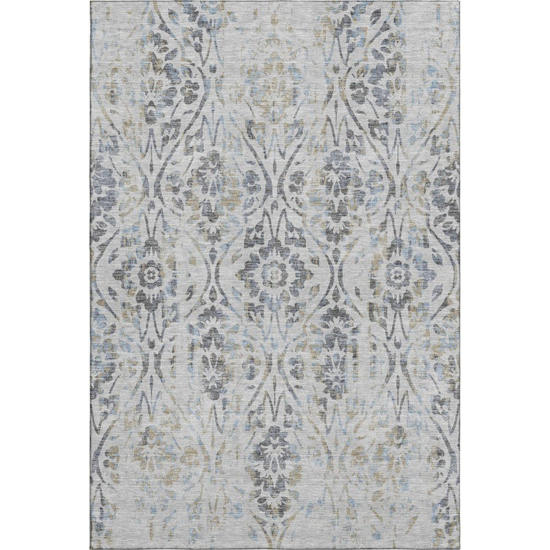 8' X 10' Gray And Blue Floral Washable Area Rug With UV Protection