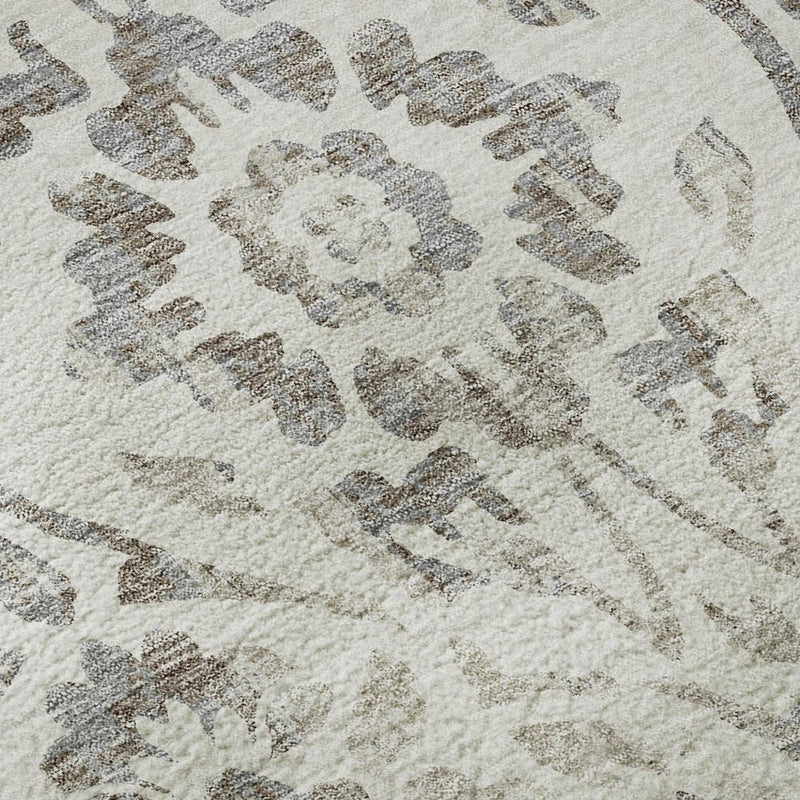 8' X 10' Ivory And Beige Floral Washable Area Rug With UV Protection