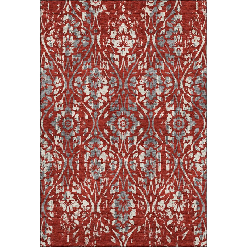 10' X 14' Red And Gray Floral Washable Area Rug With UV Protection