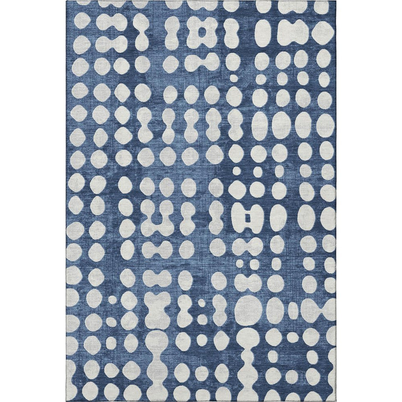 5' X 8' Navy Blue And Ivory Polka Dot Washable Area Rug With UV Protection