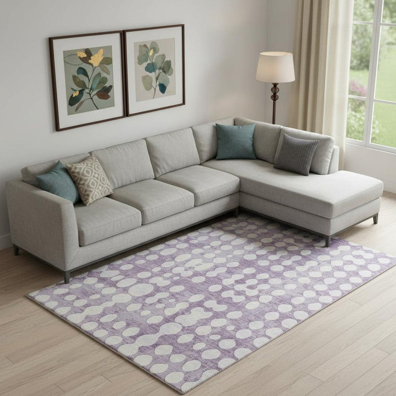 8' X 10' Purple And Ivory Polka Dot Washable Area Rug With UV Protection