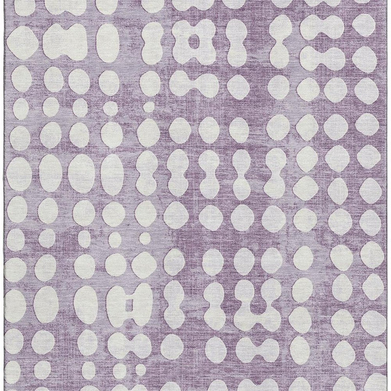 8' X 10' Purple And Ivory Polka Dot Washable Area Rug With UV Protection
