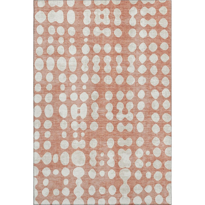 9' X 12' Salmon And Ivory Polka Dot Washable Area Rug With UV Protection