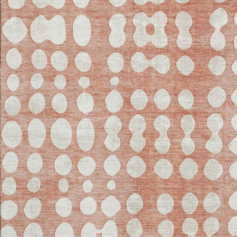 10' X 14' Salmon And Ivory Polka Dot Washable Area Rug With UV Protection