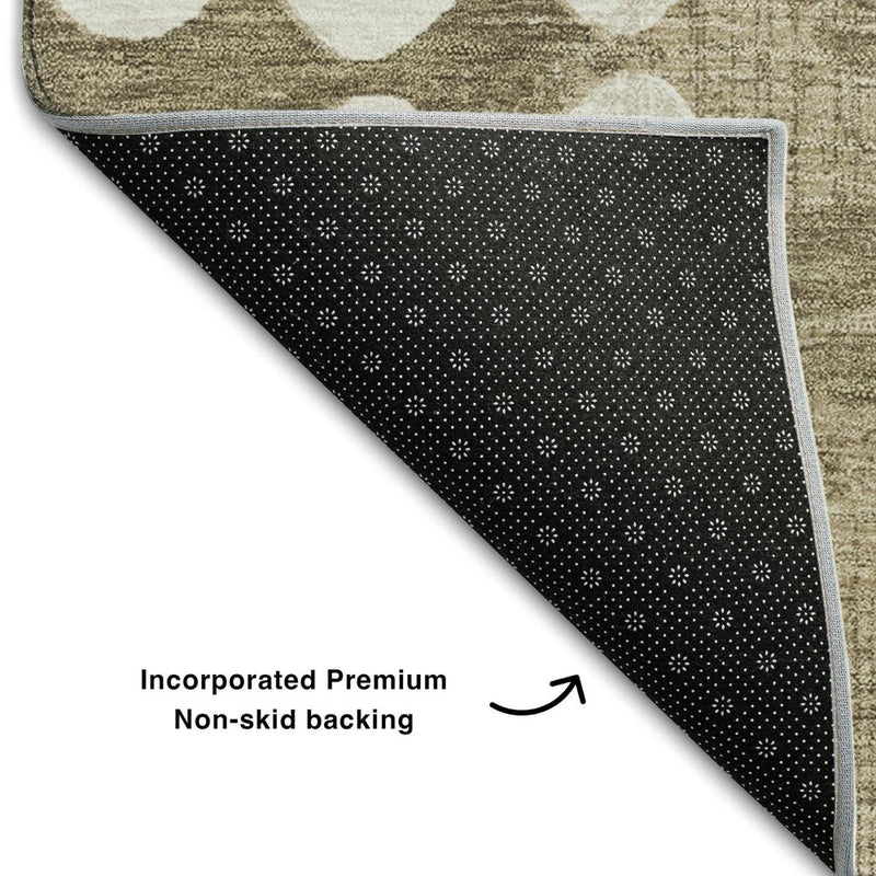 5' X 8' Taupe And Ivory Polka Dot Washable Area Rug With UV Protection