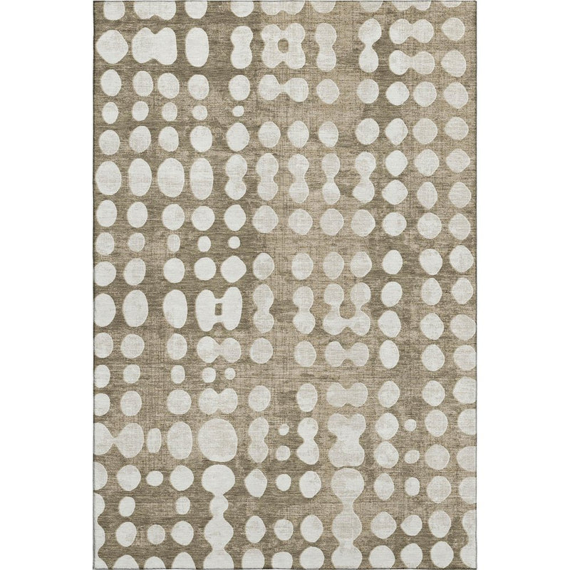 9' X 12' Taupe And Ivory Polka Dot Washable Area Rug With UV Protection
