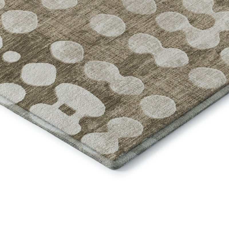 9' X 12' Taupe And Ivory Polka Dot Washable Area Rug With UV Protection