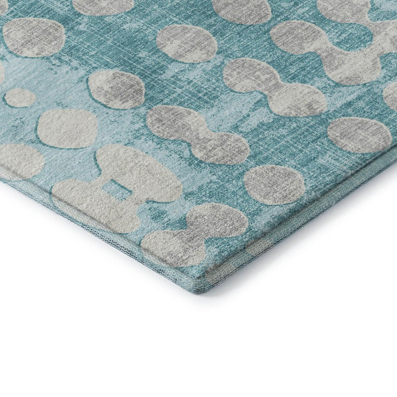 9' X 12' Teal And Ivory Polka Dot Washable Area Rug With UV Protection