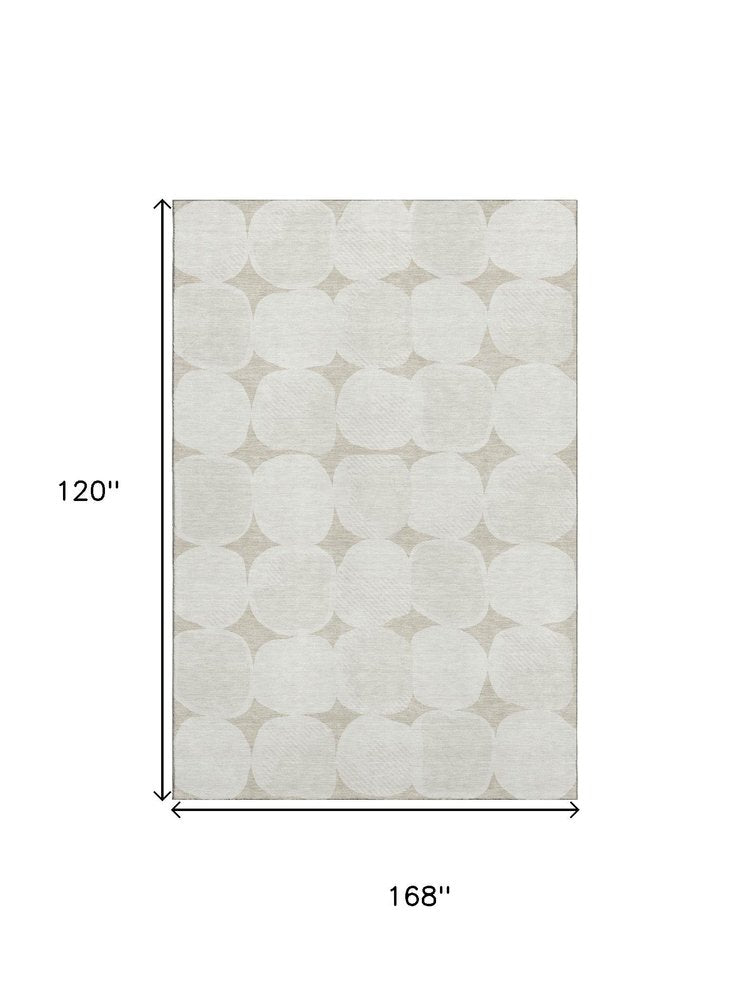 10' X 14' Beige And Ivory Abstract Geometric Washable Area Rug With UV Protection