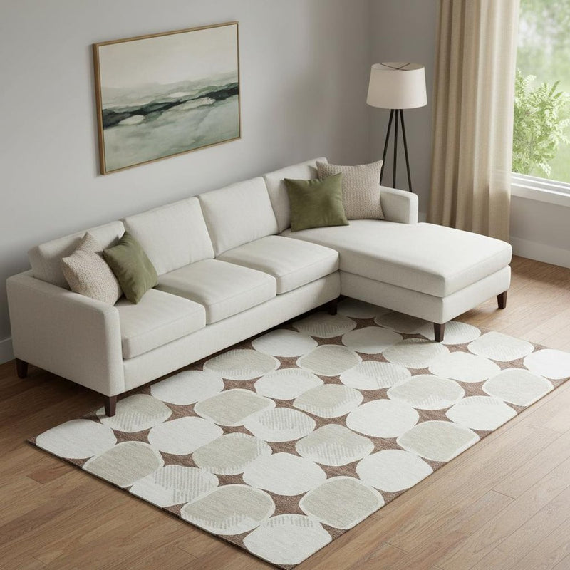 8' X 10' Brown And Ivory Abstract Geometric Washable Area Rug With UV Protection