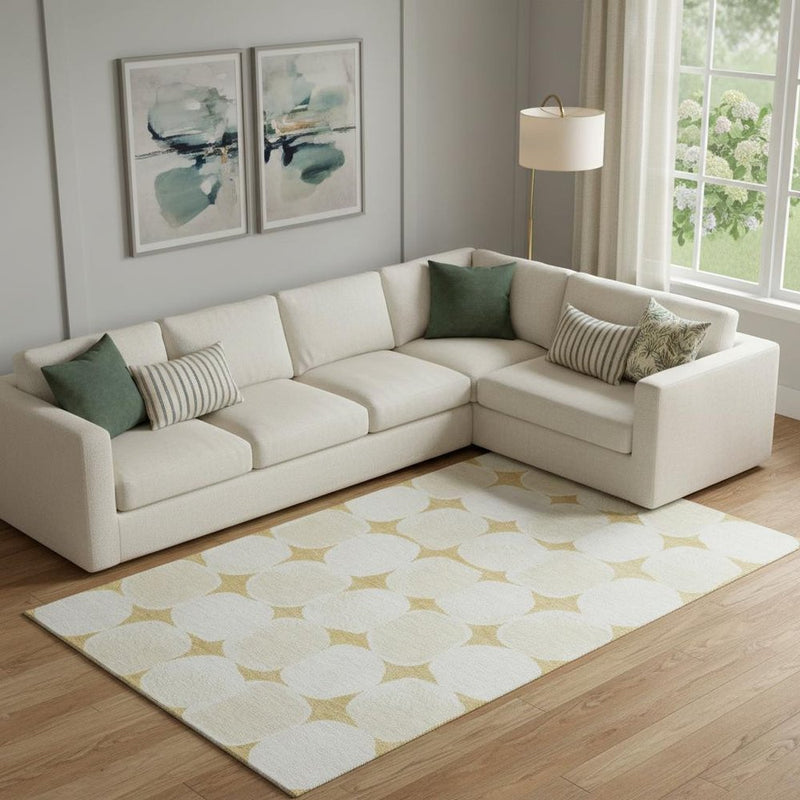 9' X 12' Gold And Ivory Abstract Geometric Washable Area Rug With UV Protection