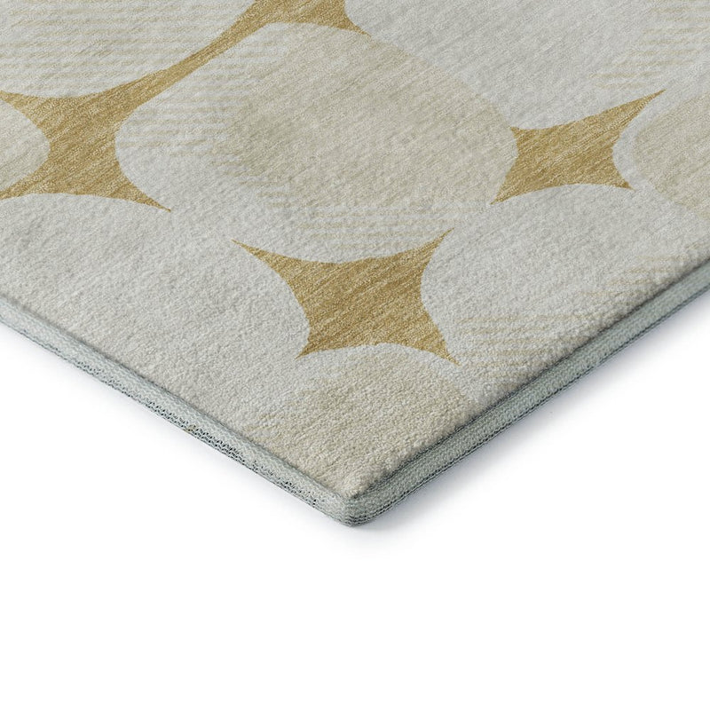 9' X 12' Gold And Ivory Abstract Geometric Washable Area Rug With UV Protection