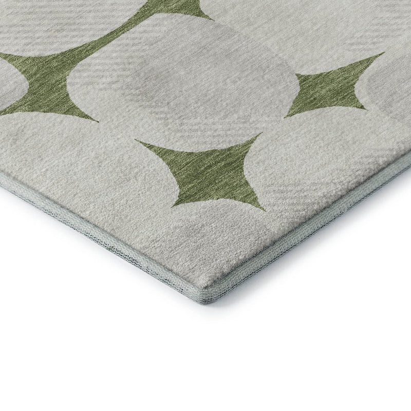 8' Green And Ivory Abstract Geometric Washable Round Rug With UV Protection