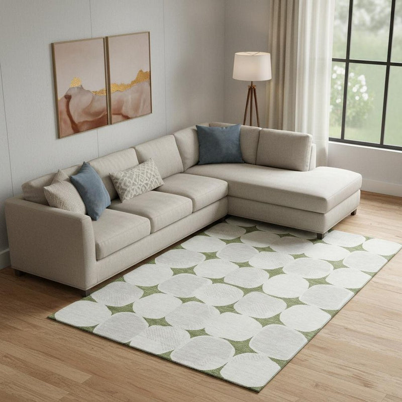 9' X 12' Green And Ivory Abstract Geometric Washable Area Rug With UV Protection