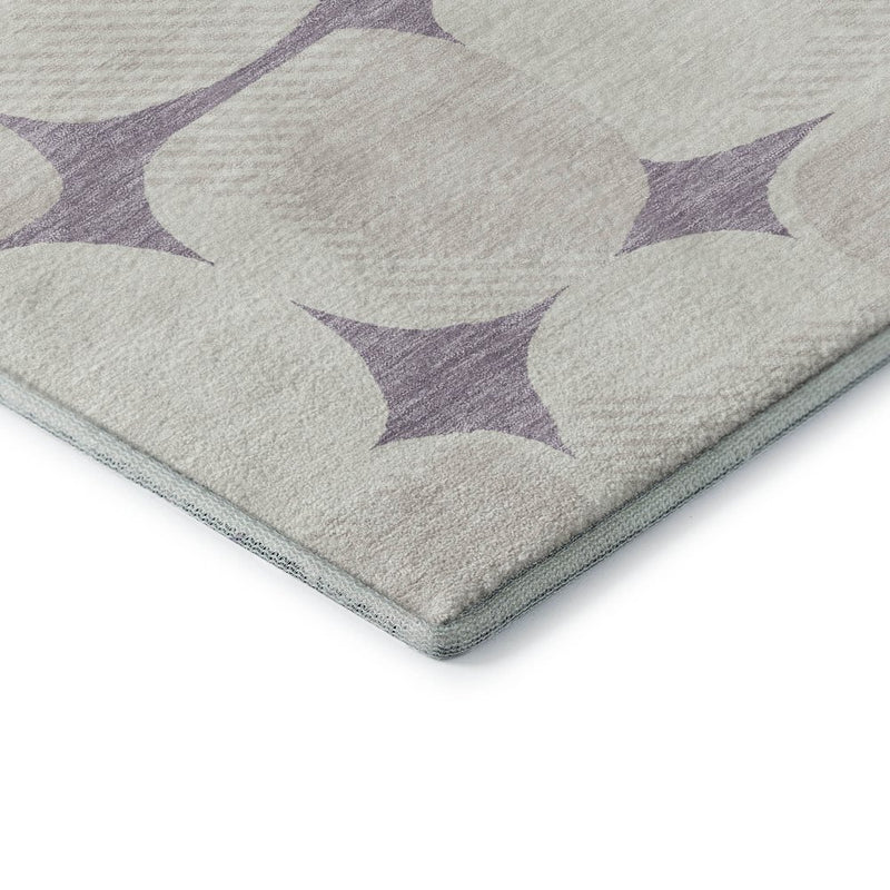 9' X 12' Lavender And Ivory Abstract Geometric Washable Area Rug With UV Protection
