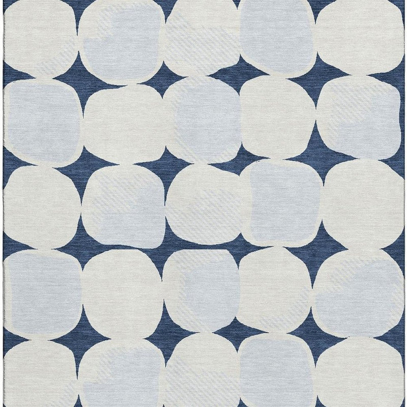 5' X 8' Navy Blue And Ivory Abstract Geometric Washable Area Rug With UV Protection