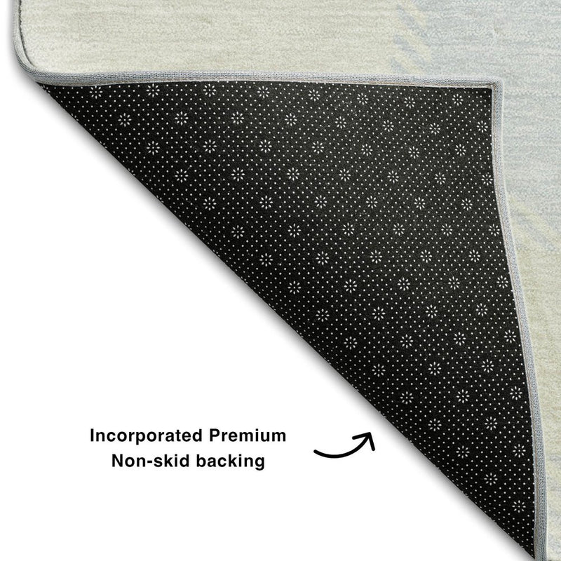 8' X 10' Navy Blue And Ivory Abstract Geometric Washable Area Rug With UV Protection