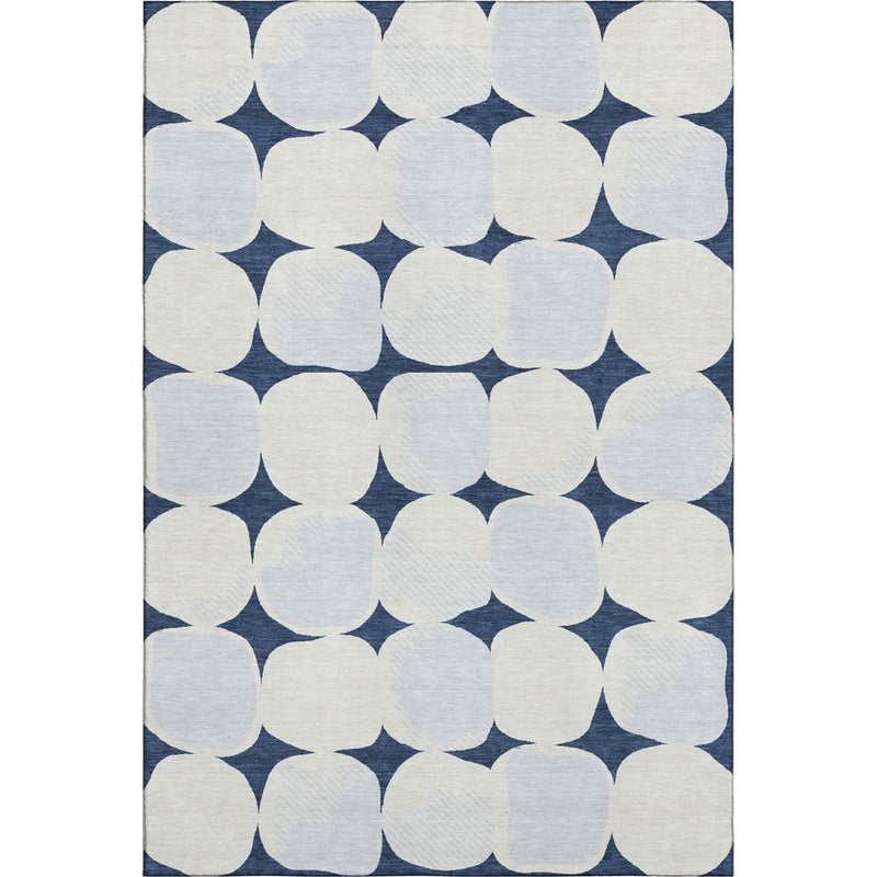 10' X 14' Navy Blue And Ivory Abstract Geometric Washable Area Rug With UV Protection