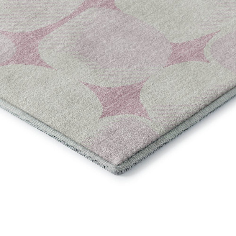 8' X 10' Pink And Ivory Abstract Geometric Washable Area Rug With UV Protection