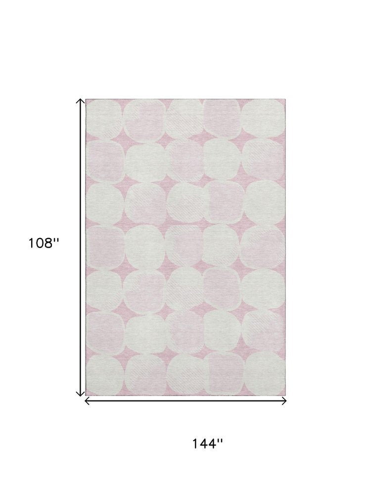 9' X 12' Pink And Ivory Abstract Geometric Washable Area Rug With UV Protection