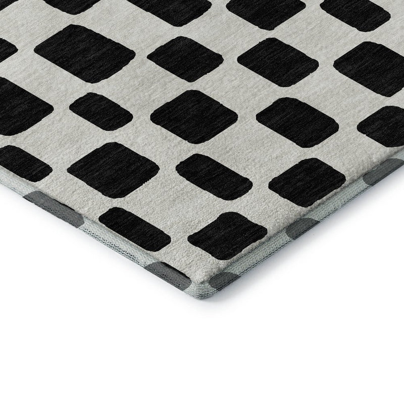8' X 10' Black And Ivory Geometric Washable Area Rug With UV Protection