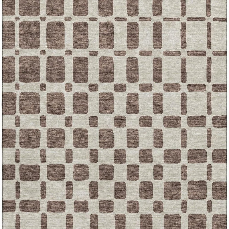 5' X 8' Brown And Ivory Geometric Washable Area Rug With UV Protection