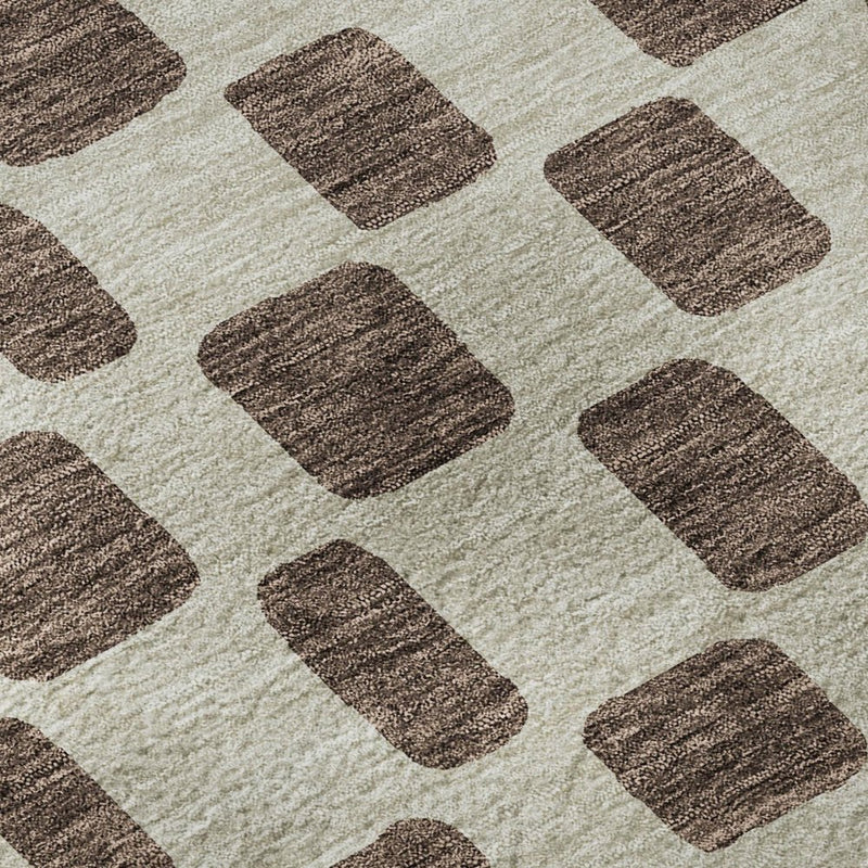 8' Brown And Ivory Geometric Washable Round Rug With UV Protection