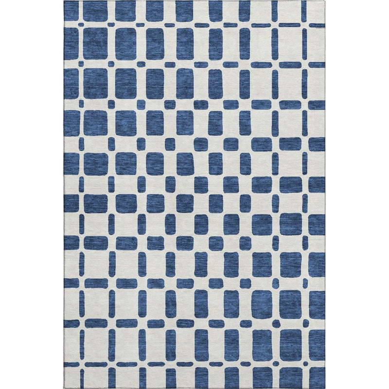 9' X 12' Navy Blue And Ivory Geometric Washable Area Rug With UV Protection
