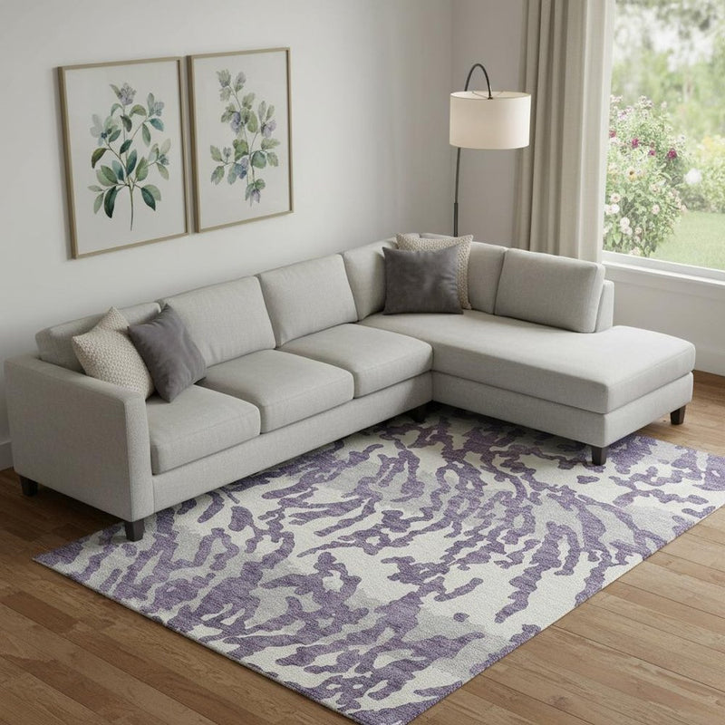 8' X 10' Purple And Ivory Animal Print Washable Area Rug With UV Protection