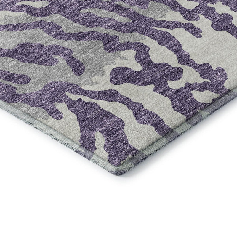 8' X 10' Purple And Ivory Animal Print Washable Area Rug With UV Protection