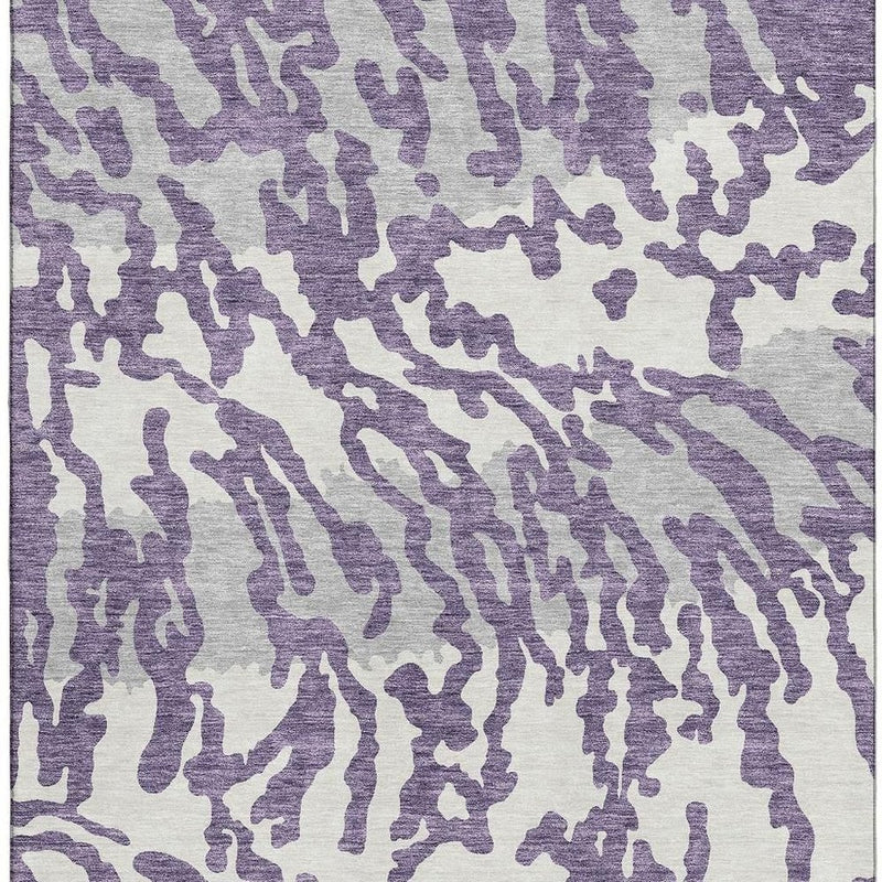8' X 10' Purple And Ivory Animal Print Washable Area Rug With UV Protection