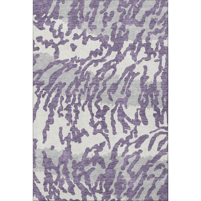 8' X 10' Purple And Ivory Animal Print Washable Area Rug With UV Protection