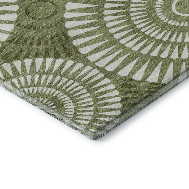 8' X 10' Green And Ivory Geometric Washable Area Rug With UV Protection