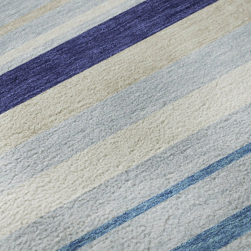 8' X 10' Blue Ivory And Beige Striped Washable Area Rug With UV Protection