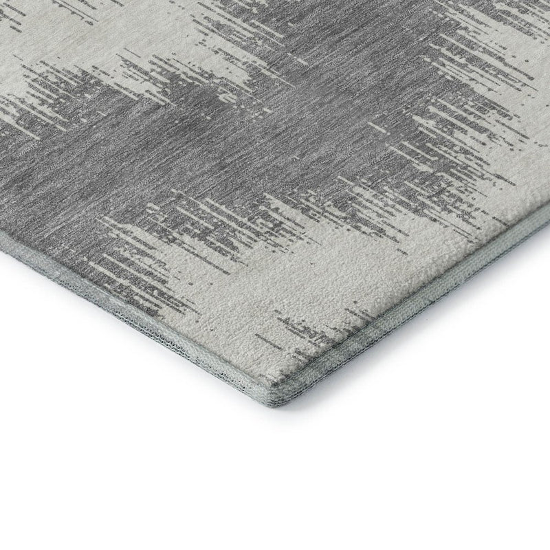 8' X 10' Gray And Ivory Chevron Washable Area Rug With UV Protection