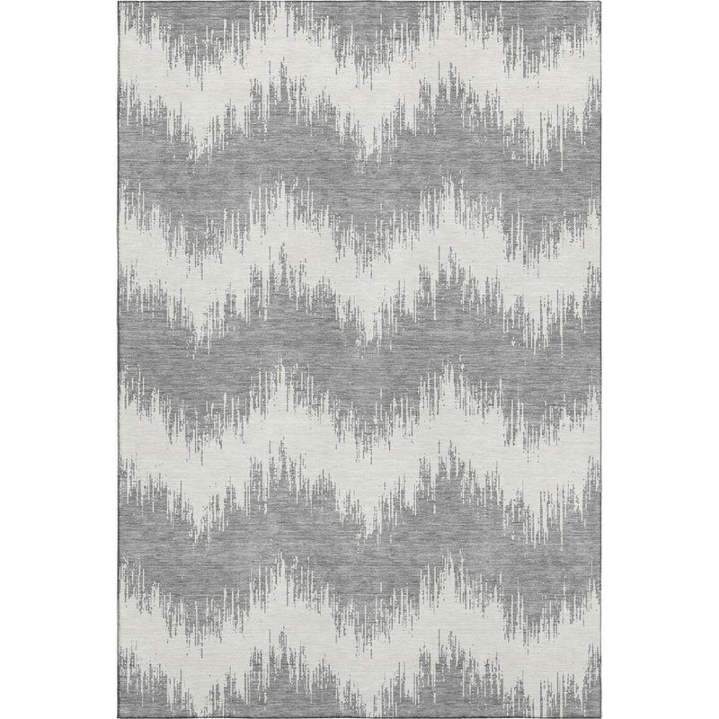 10' X 14' Gray And Ivory Chevron Washable Area Rug With UV Protection