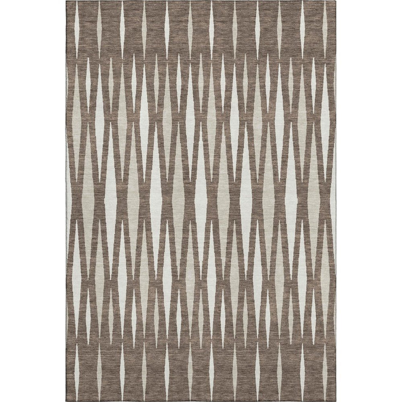 9' X 12' Brown And Ivory Geometric Washable Area Rug With UV Protection