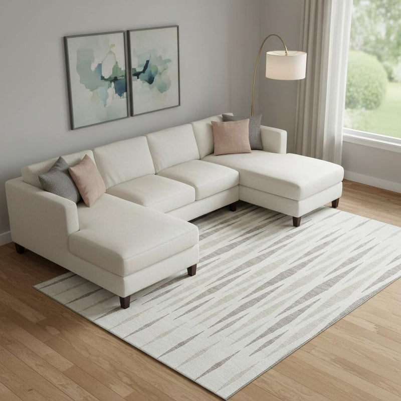 9' X 12' Ivory And Beige Geometric Washable Area Rug With UV Protection