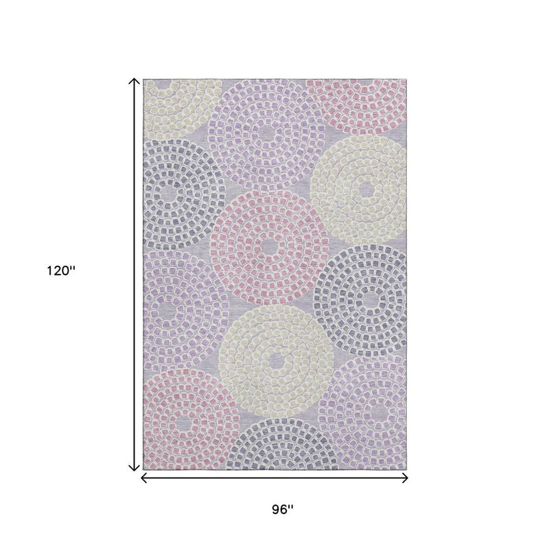 8' X 10' Lavender Gray And Blush Geometric Washable Area Rug With UV Protection