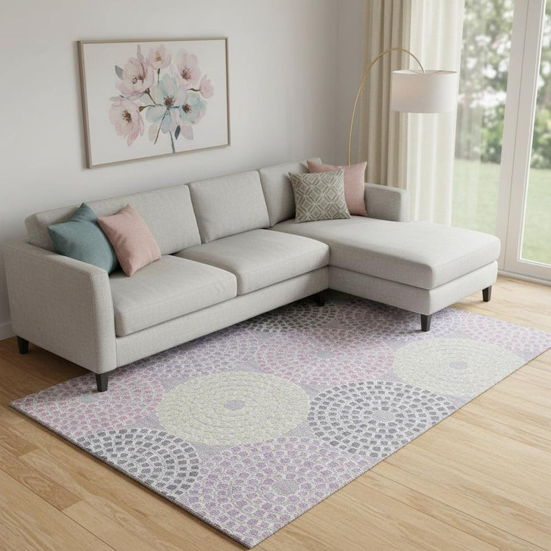 8' X 10' Lavender Gray And Blush Geometric Washable Area Rug With UV Protection