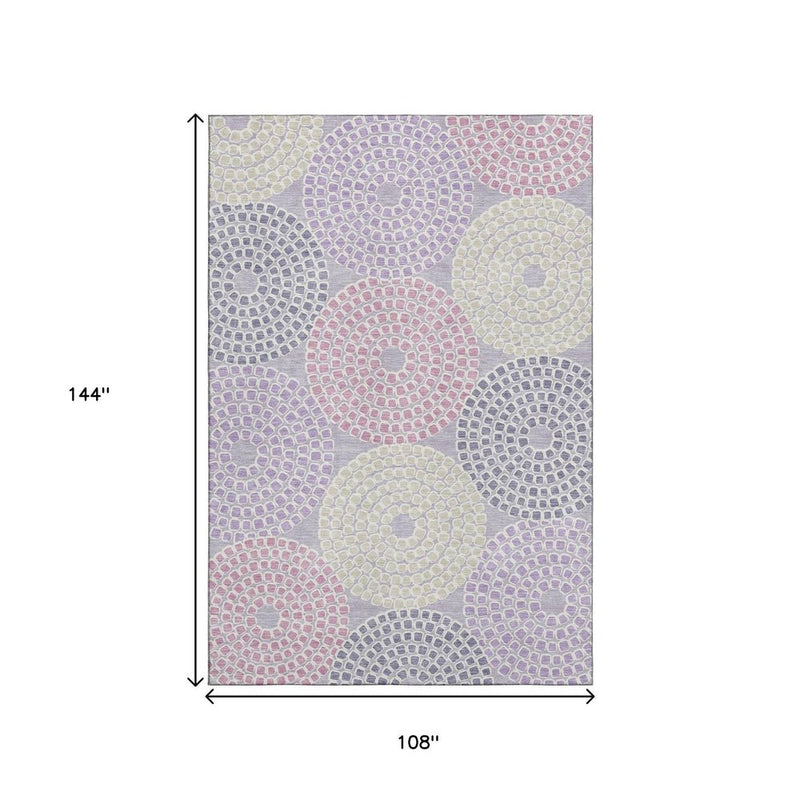 9' X 12' Lavender Gray And Blush Geometric Washable Area Rug With UV Protection